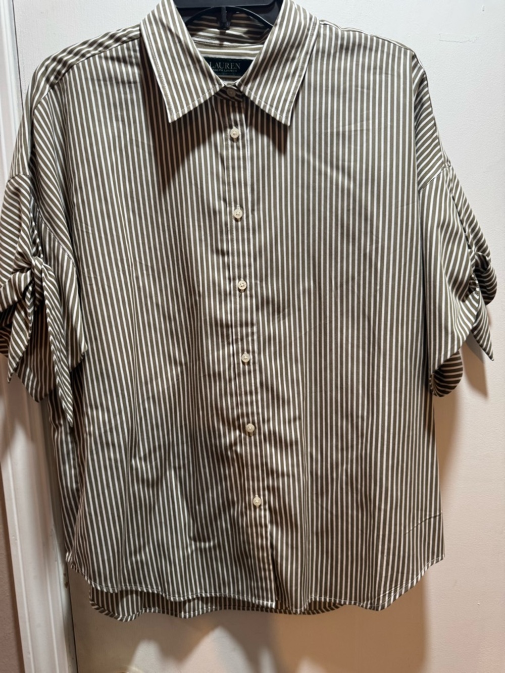 NWT Lauren Ralph Lauren Striped Tie Sleeve Blouse Size L